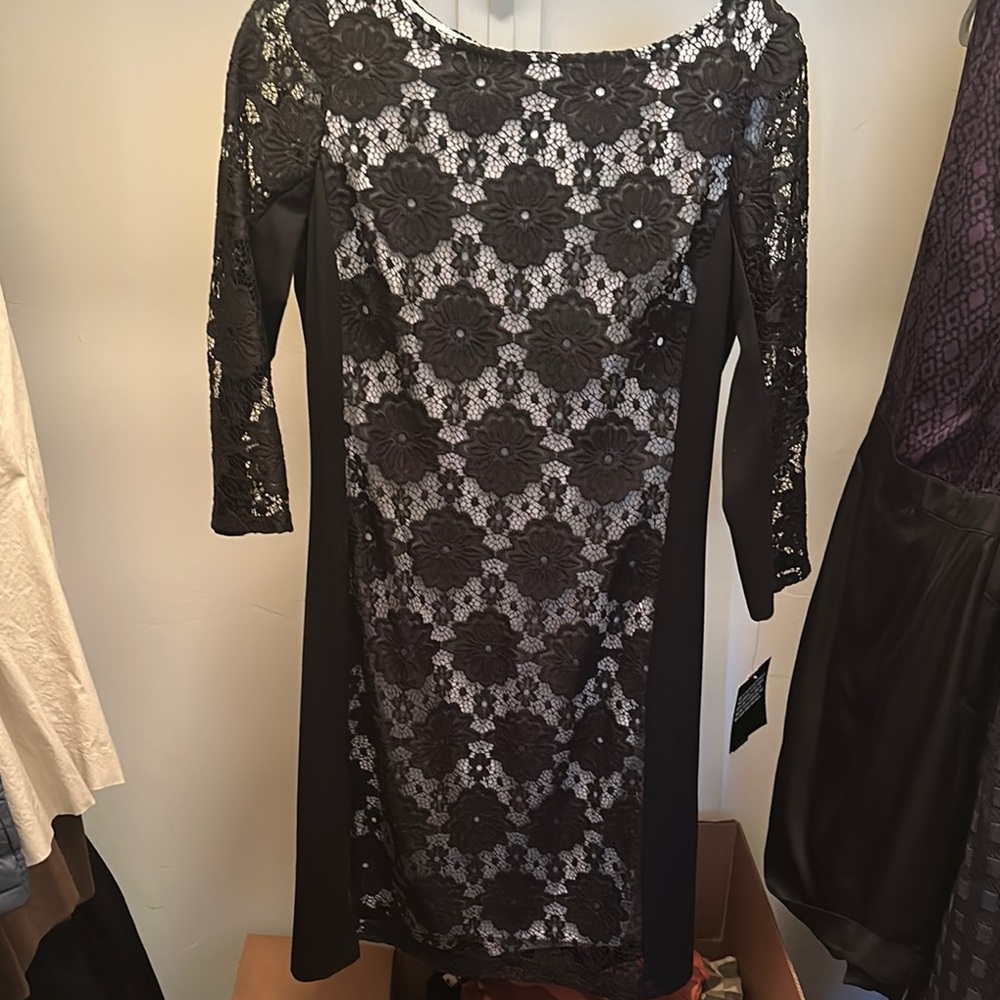 Nine West Black Sheath Dress Bateau Neck 3/4 Sleeve